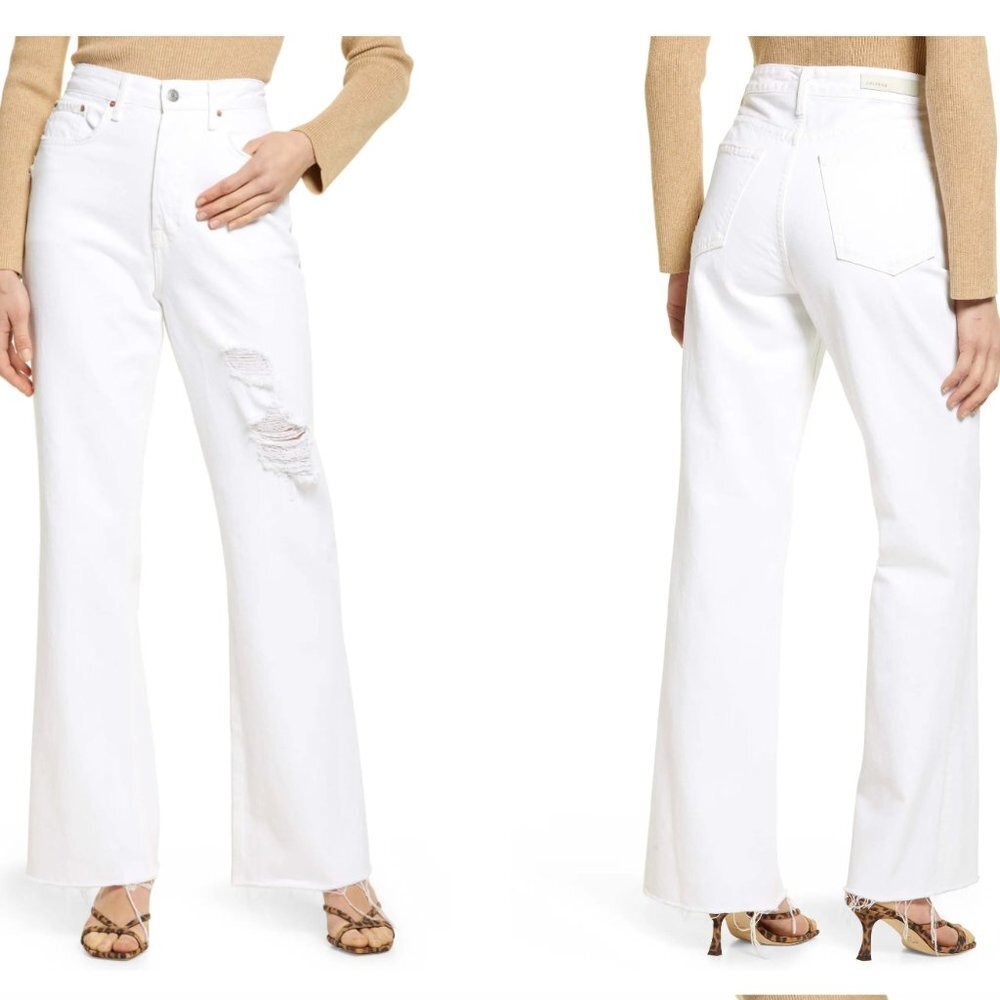 GRLFRND Dawn White Lotus Distressed Wide Leg Jeans 25 NWT
